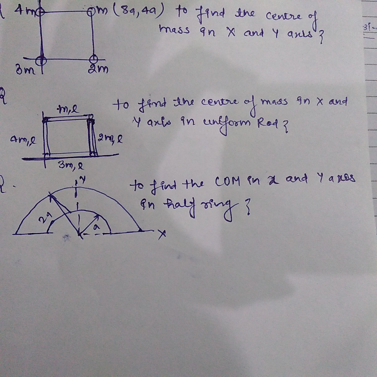 Question image for Q:--- find the centre of Mass in case of along X
